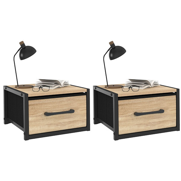 ID MARKET - Lot de 2 tables de chevet murales tiroir en tissu UTAH design industriel - large