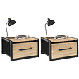 ID MARKET - Lot de 2 tables de chevet murales tiroir en tissu UTAH design industriel - vignette