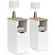 ID MARKET - Lot de 2 tables de chevet étroites ANOUK 1 porte avec niche blanc et bois - vignette
