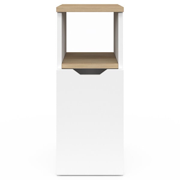 ID MARKET - Lot de 2 tables de chevet étroites ANOUK 1 porte avec niche blanc et bois - large