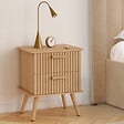 ID MARKET - Lot de 2 tables de chevet JULIETTE 2 tiroirs effet lattes tasseau bois - vignette