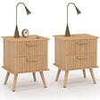 ID MARKET - Lot de 2 tables de chevet JULIETTE 2 tiroirs effet lattes tasseau bois - vignette