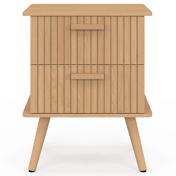 ID MARKET - Lot de 2 tables de chevet JULIETTE 2 tiroirs effet lattes tasseau bois - large