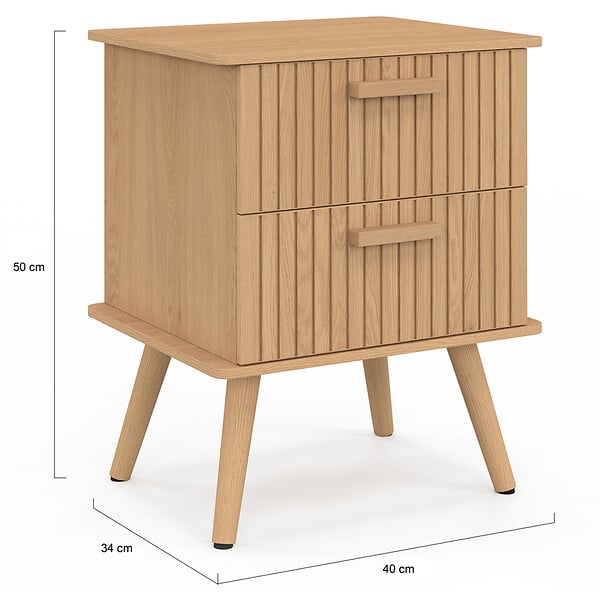 ID MARKET - Lot de 2 tables de chevet JULIETTE 2 tiroirs effet lattes tasseau bois - large