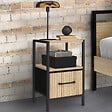 ID MARKET - Lot de 2 tables de chevet UTAH 1 tiroir et 1 niche effet lattes - vignette