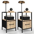 ID MARKET - Lot de 2 tables de chevet UTAH 1 tiroir et 1 niche effet lattes - vignette