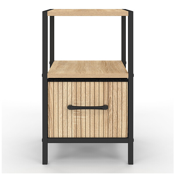 ID MARKET - Lot de 2 tables de chevet UTAH 1 tiroir et 1 niche effet lattes - large