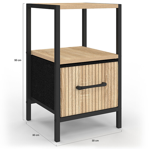 ID MARKET - Lot de 2 tables de chevet UTAH 1 tiroir et 1 niche effet lattes - large