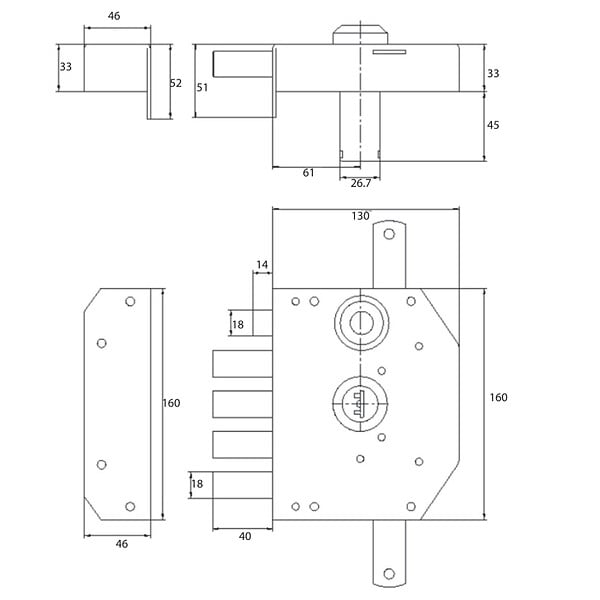 SECURY-T - Serrure de sûreté pour porte d'entrée avec tringles - En Applique - 6 points - Marron - Gauche - Axe 60 mm - 5 clés - large