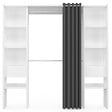 ID MARKET - Dressing extensible double MERYL 120/180 x 50 x 180 cm blanc avec étagères + double penderie + rideau gris - vignette