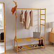 ID MARKET - Portant vêtements bambou RITA avec porte-manteaux et étagères - vignette