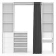 ID MARKET - Dressing extensible double XXL MERYL 120/180 cm blanc avec tiroirs + étagères + penderie + rideau gris - vignette