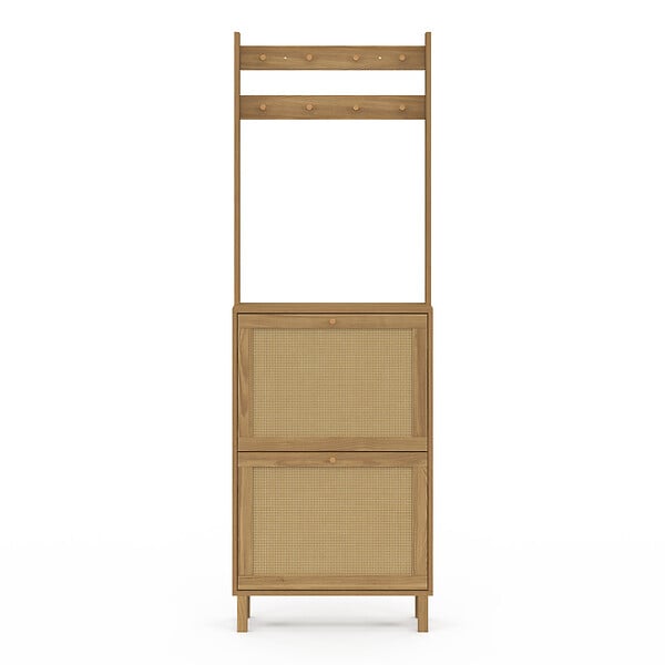 ID MARKET - Vestiaire d'entrée HANAE meuble chaussures 2 portes effet naturel cannage - large