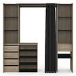 ID MARKET - Dressing extensible double XXL MERYL 120/180 cm hêtre avec tiroirs + étagères + penderie + rideau noir - vignette