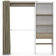 ID MARKET - Dressing extensible MARTY 120/170 x 50 x 180 cm blanc avec étagères hêtre + double penderie + rideau taupe - vignette