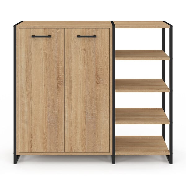 ID MARKET - Armoire à chaussures 12 paires LUIS 2 portes avec étagère design industriel - large