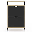 ID MARKET - Meuble à chaussures 12 paires BOSTON 2 portes noires avec étagère supérieure design industriel - vignette