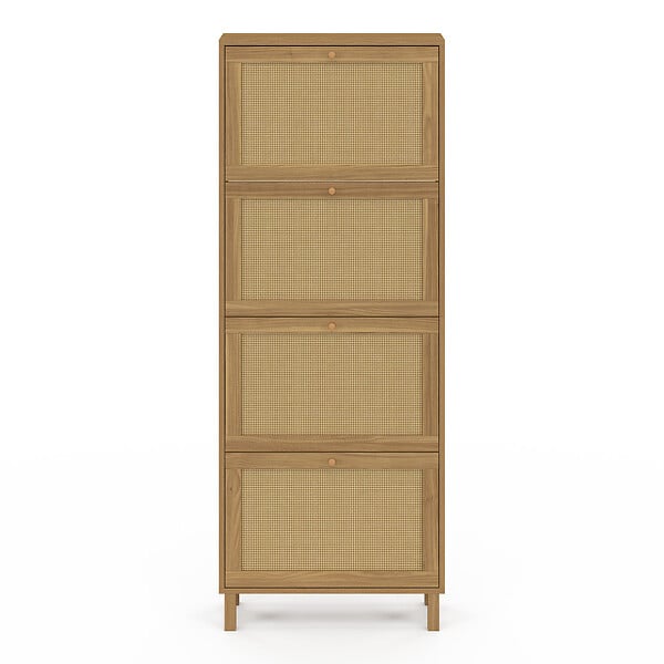 ID MARKET - Meuble à chaussures 24 paires HANAE 4 portes effet naturel cannage - large