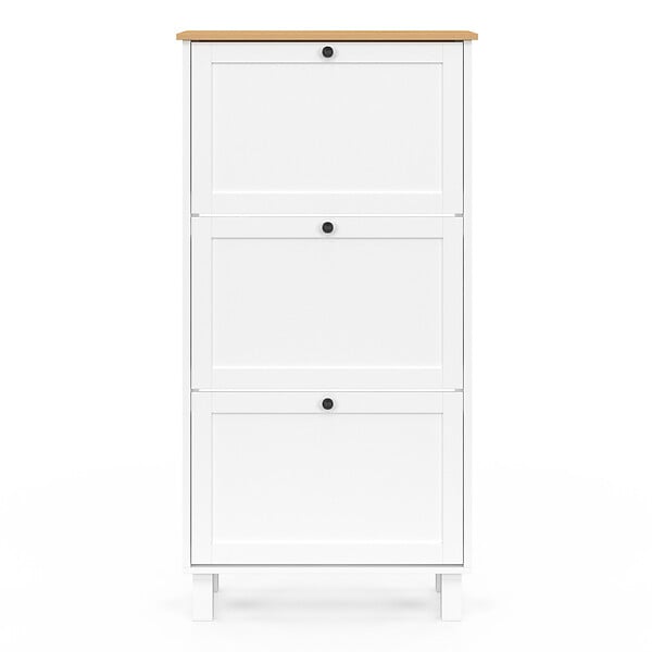ID MARKET - Meuble à chaussures 18 paires ACHILLE 3 portes blanc et plateau bois - large