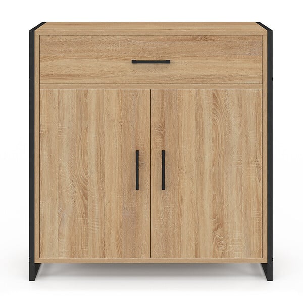 ID MARKET - Armoire à chaussures 12 paires LUIS 2 portes avec tiroir design industriel - large