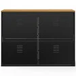 ID MARKET - Meuble à chaussures 20 paires ESTER 4 portes métal noir et plateau façon hêtre design industriel - vignette