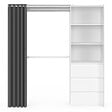 ID MARKET - Dressing extensible MARTY 120/170 x 50 x 180 cm blanc avec 3 tiroirs + étagères + double penderie + rideau gris - vignette