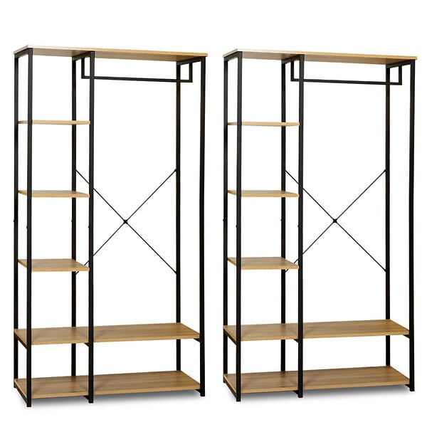 ID MARKET - Dressing modulable double penderie étagère L. 180 cm DETROIT design industriel - large