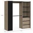 ID MARKET - Dressing extensible MARTY 120/170 x 50 x 180 cm hêtre avec 3 tiroirs + étagères + double penderie + rideau noir - vignette