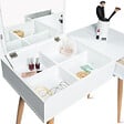 ID MARKET - Coiffeuse scandinave LISA miroir rabattable blanche - vignette