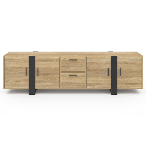 ID MARKET - Meuble TV 180 cm PHOENIX avec rangements bois et noir - large