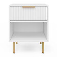 ID MARKET - Lot de 2 tables de chevet MARCEL 1 tiroir avec niche effet lattes blanc et doré - vignette