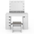 ID MARKET - Coiffeuse ZELIA blanche miroir LED avec 4 niches, 5 tiroirs, 1 caisson de rangement et tabouret rembourré - vignette