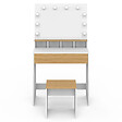 ID MARKET - Coiffeuse ZELIA blanc et hêtre miroir LED avec 4 niches, 1 tiroir et tabouret - vignette
