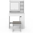 ID MARKET - Coiffeuse ZELIA blanche miroir LED avec rangement, 1 tiroir, 1 caisson de rangement et tabouret rembourré - vignette