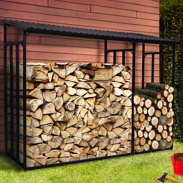 ID MARKET - Abri de stockage en acier galvanisé pour bûches L. 274 cm avec housse de protection - large
