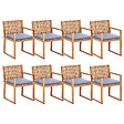 BELIANI - Lot de 8 chaises de jardin avec coussins SASSARI II Bois d\'acacia certifié Bleu - vignette