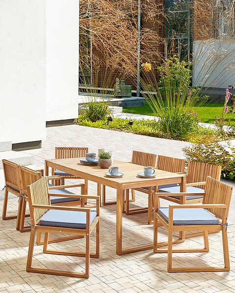 BELIANI - Lot de 8 chaises de jardin avec coussins SASSARI II Bois d\'acacia certifié Bleu - large