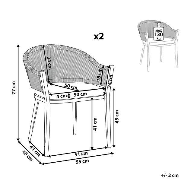 BELIANI - Lot de 2 chaises de jardin avec coussins MILETO Métal Gris - large