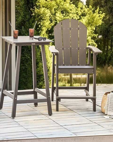 BELIANI - Chaise de bar de jardin ADIRONDACK Matière synthétique Gris foncé - large