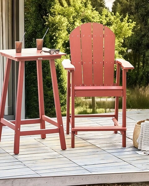 BELIANI - Chaise de bar de jardin ADIRONDACK Matière synthétique Rouge - large