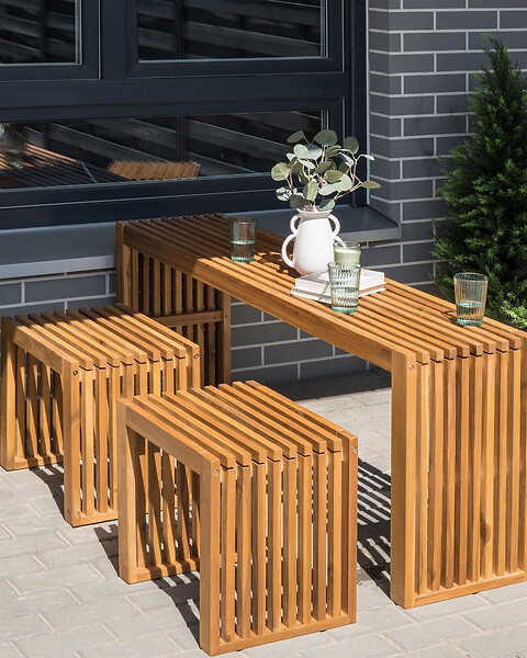 BELIANI - Lot de 3 tabourets de jardin BELLANO Acacia Marron - large