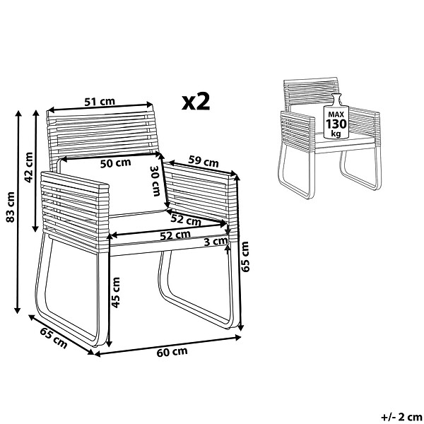 BELIANI - Lot de 2 chaises de jardin avec coussins CANETTO Métal Noir - large