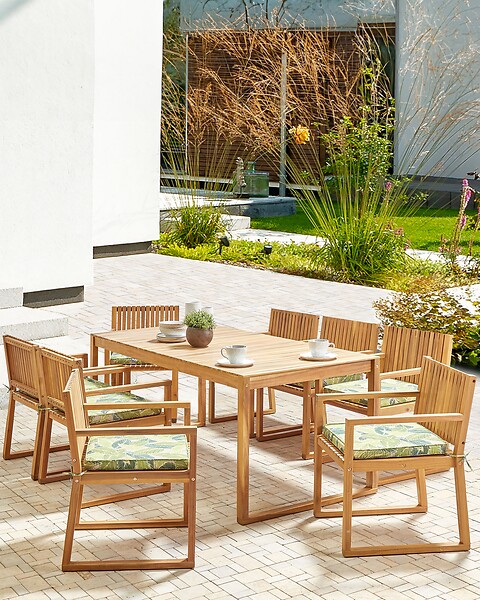 BELIANI - Lot de 8 chaises de jardin avec coussins SASSARI II Bois d\'acacia certifié Vert - large