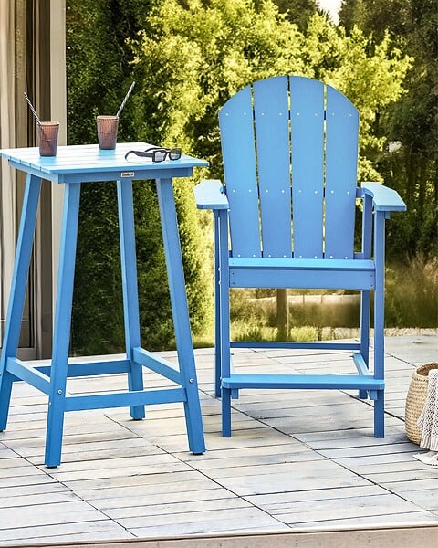 BELIANI - Chaise de bar de jardin ADIRONDACK Matière synthétique Bleu - large