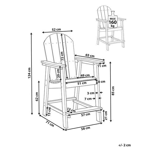 BELIANI - Chaise de bar de jardin ADIRONDACK Matière synthétique Bleu - large