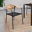 ID MARKET - Lot de 4 chaises de jardin MADEIRA métal, cordage et textilène noir et rotin clair - vignette