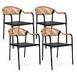 ID MARKET - Lot de 4 chaises de jardin MADEIRA métal, cordage et textilène noir et rotin clair - vignette