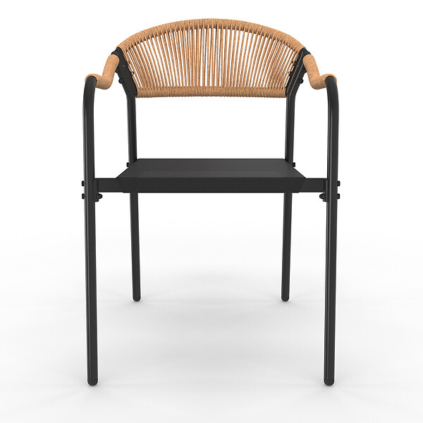 ID MARKET - Lot de 4 chaises de jardin MADEIRA métal, cordage et textilène noir et rotin clair - large