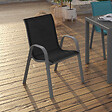 ID MARKET - Lot de 4 chaises de jardin LYMA métal et textilène empilables mix color gris, noir et bleu - vignette