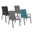 ID MARKET - Lot de 4 chaises de jardin LYMA métal et textilène empilables mix color gris, noir et bleu - vignette
